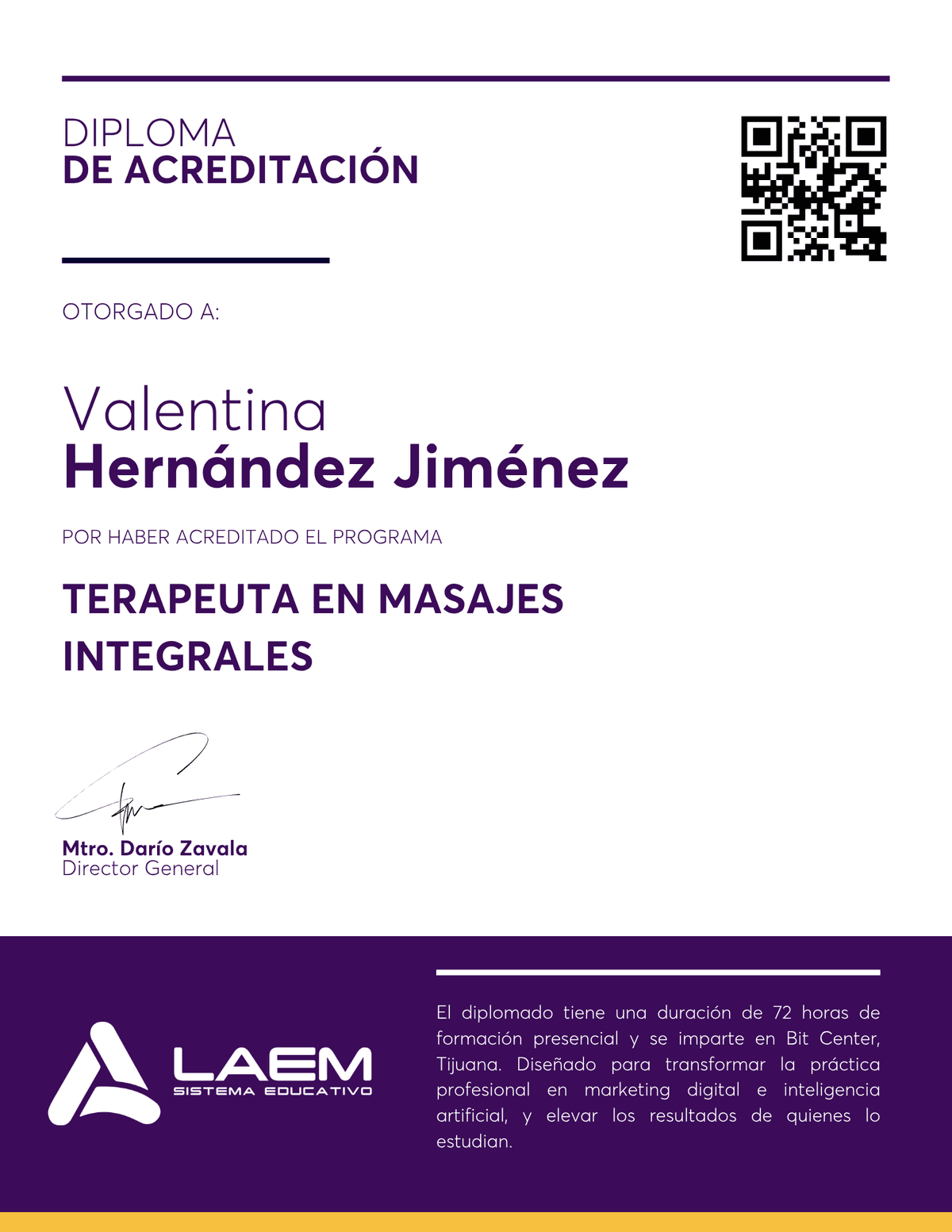 Diploma LAEM — Terapeuta en Masajes Integrales